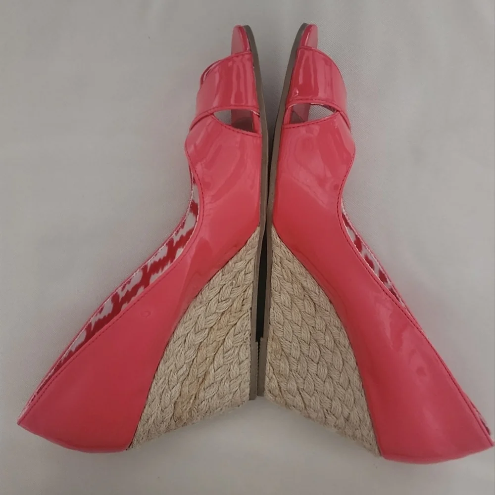 Dexflex Comfort Sandals Womens Peep Toe Leather Wedge Coral Sz 9.5 - Picture 4 of 10